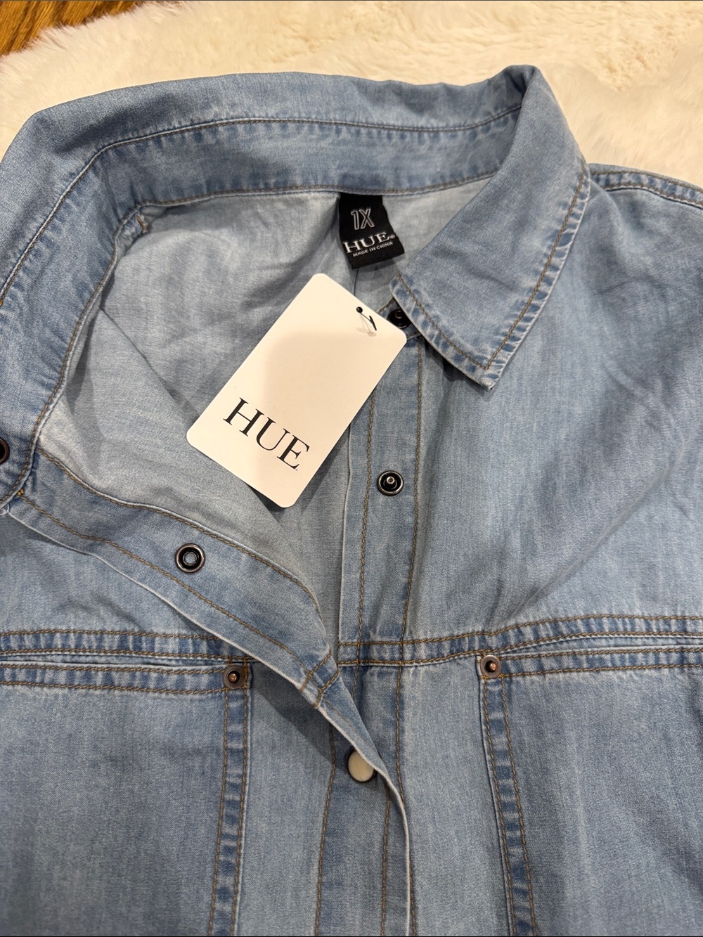 HUE Light Wash Denim Button-Front Shirt